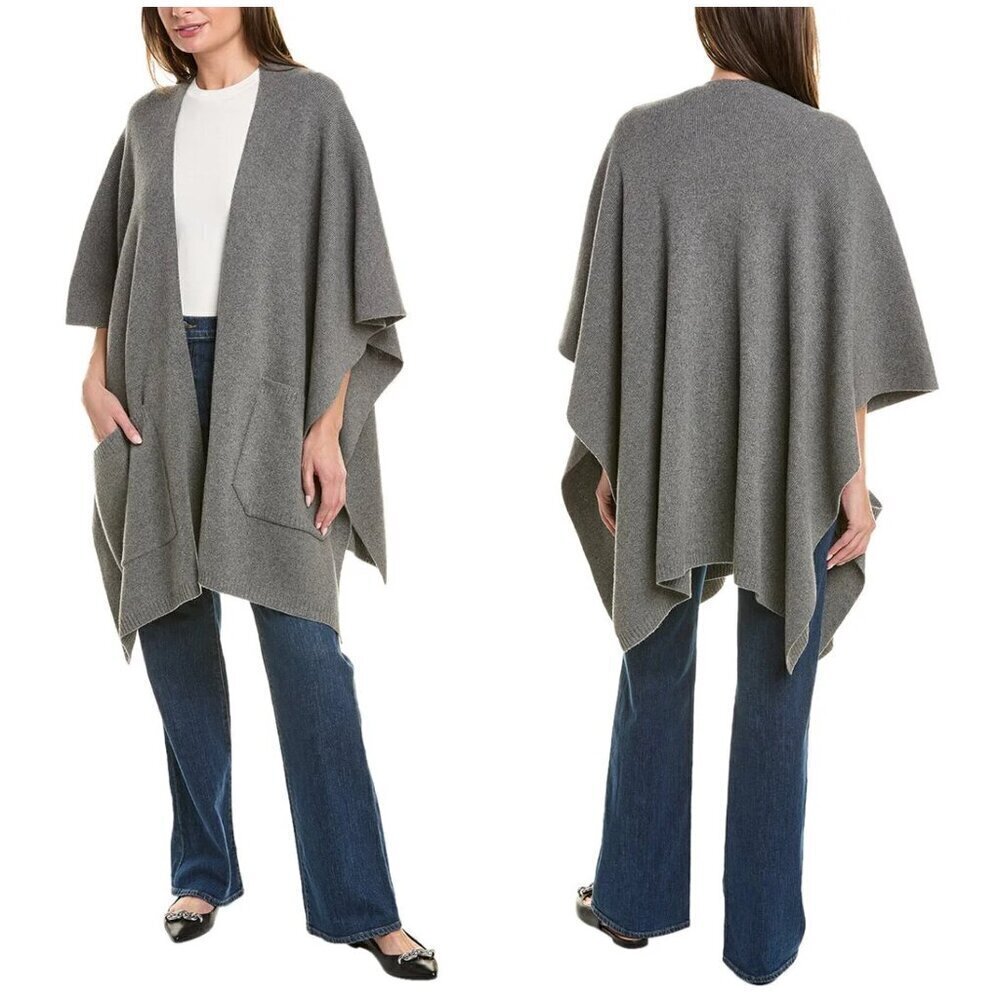 💕ST. JOHN💕 Wool-Blend Wrap ~ Dark Grey Melange One Size NWOT